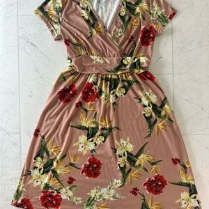 Pink Pleated Wrap Sundress with Flutter Sleeves OUGES